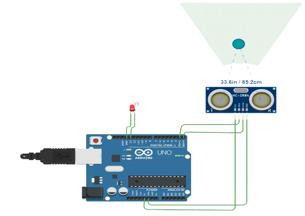 Ultrasonic Sensor & LED: Smart Distance Alerts - Circuit Diagram