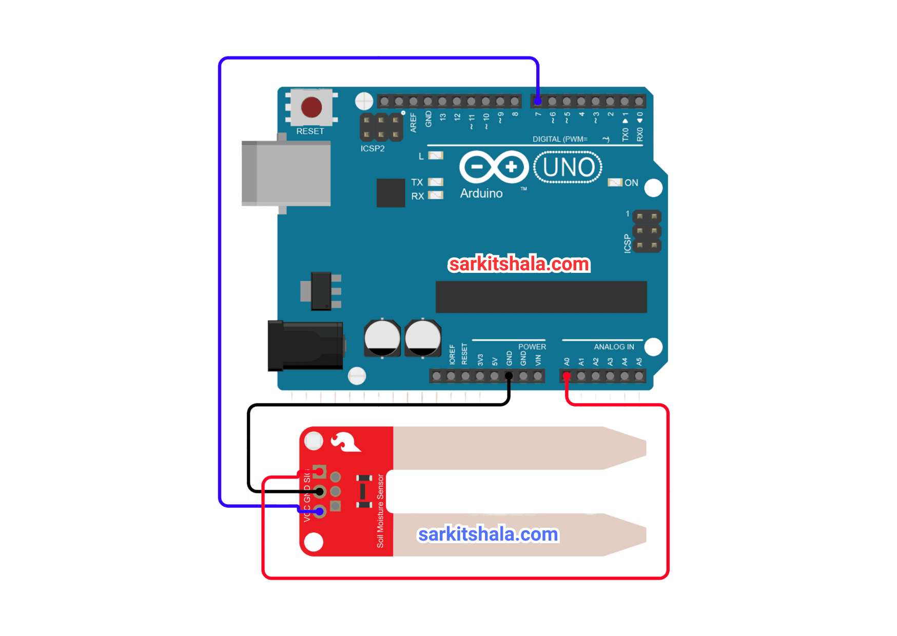 Measure Soil Moisture(YL-69 or HL-69) Using Arduino - Circuit Diagram