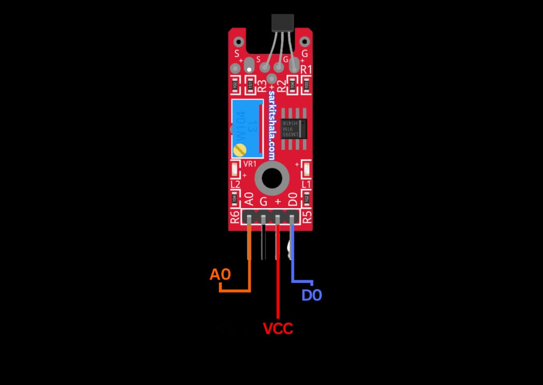 Interfacing Linear Magnetic Hall Sensor with Arduino diagram